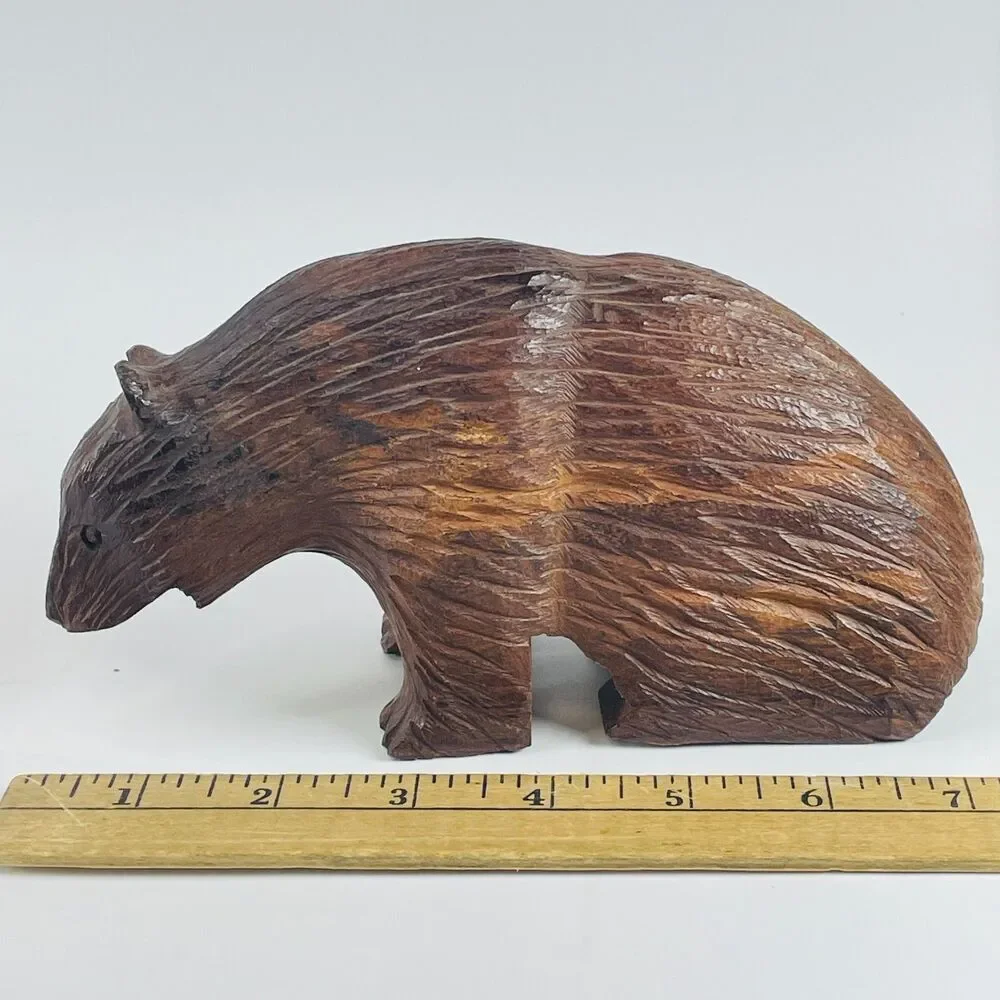 Vintage Hand Carved Ironwood Bear Figurine Rustic Folk Art Animal Sculpture 7